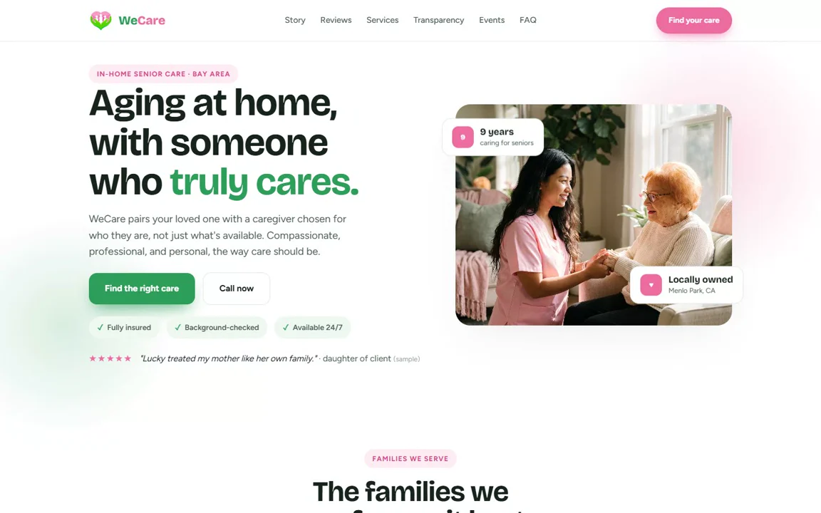 WeCare home care homepage